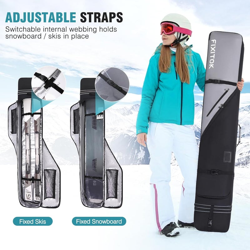 FIXITOK Snowboard & Ski Bag for Air Travel, Waterproof Full Padded Snowboard Bag Fit Board, Boots, Clothes, Helmet and Gear, Adjustable Length Ski Bag(157CM-181CM) - Image 4